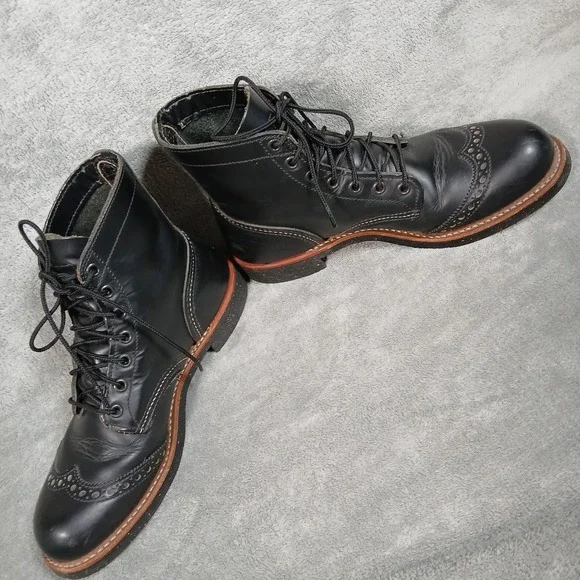 Red Wing 8126 Boots Brogue Ranger Mens 7 D Black Leather Wingtip USA Made 8126 - Picture 2 of 9